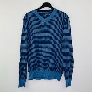 Grayers Men's Large Sweater Blue Stripe Bleecker Lightweight V Neck NWT AU4